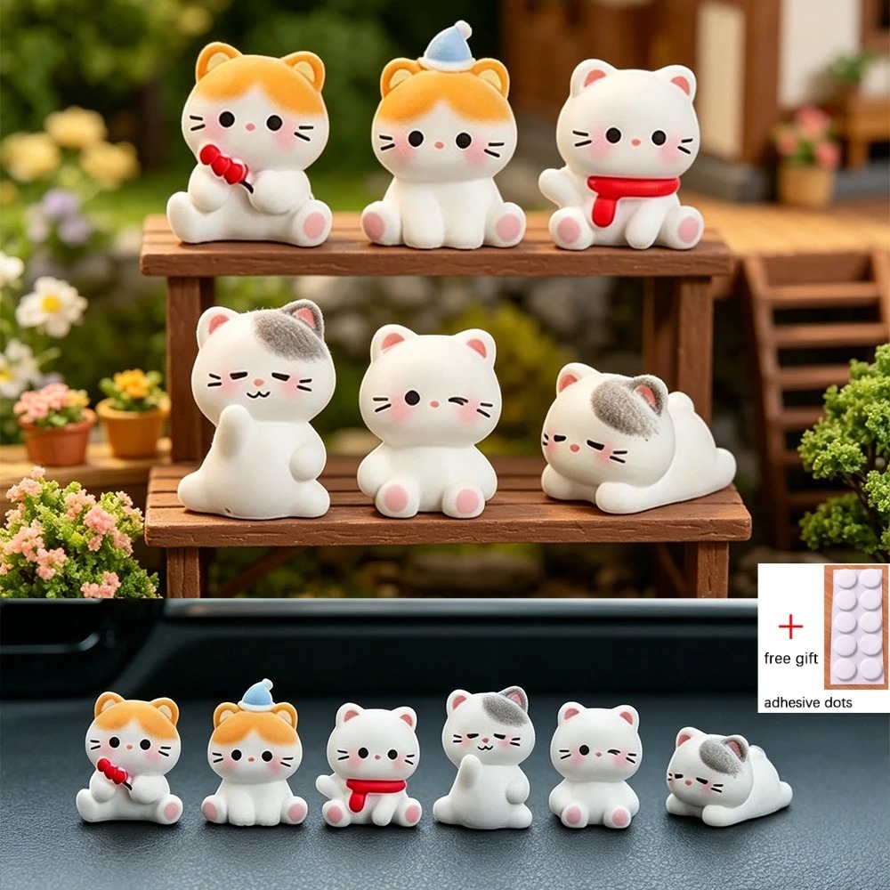 Smart Garden Diy - 6 stuks schattige kattenharsfiguren, miniatuurornamenten voor